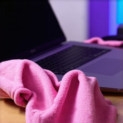 Microfiber Cloth Cleaning Screen Close-up of microfiber cloth wiping a laptop display to remove smudges and streaks