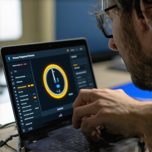 Person checking laptop temperature with system monitoring software.