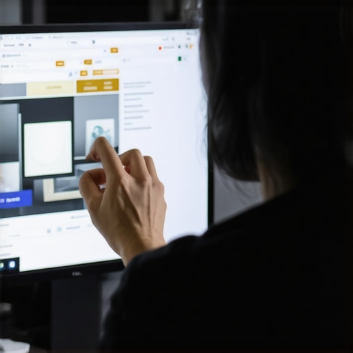 Person adjusting monitor brightness to reduce eye strain in a well-lit room.