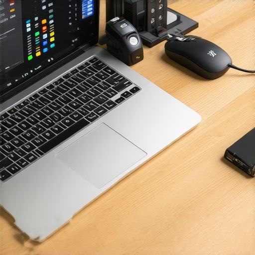 A workspace with organized cables, diagnostic tools on a laptop screen, and well-maintained smart devices.