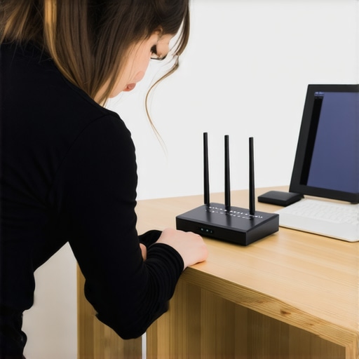 Person moving Wi-Fi router to reduce interference for better smart plug connectivity