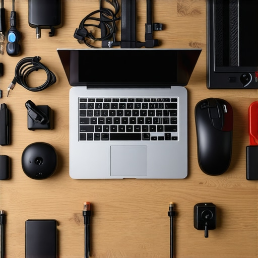 Clean and organized home office showcasing well-maintained laptops, smart devices, and cable management.