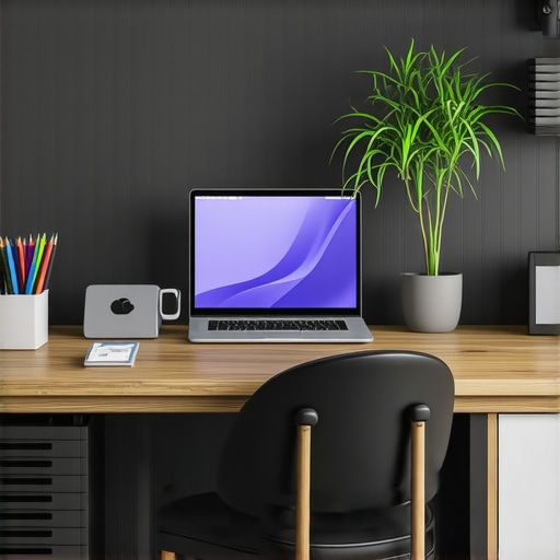 Organized Home Office with Smart Tech A sleek, organized home office featuring laptops, smart devices, and cable management tools.