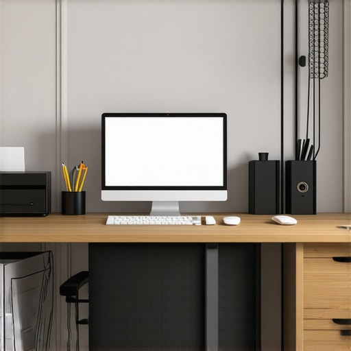 A clean home office with under-desk drawers and neatly routed cables