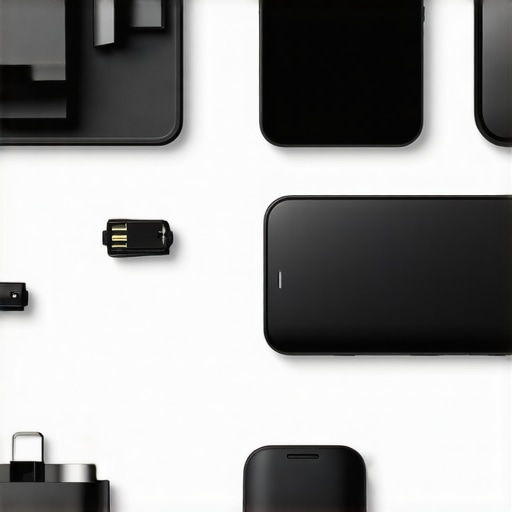 Organized Workstation with Tiny Gadgets A neat and tidy desk showcasing various small gadgets and organization tools