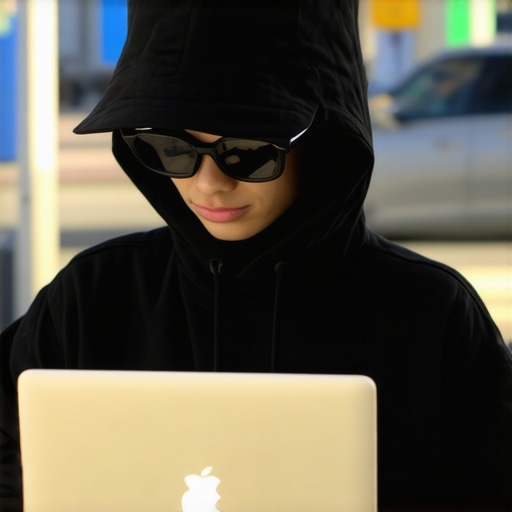 Person working on a laptop with a reflective sunshade and anti-glare screen in a park