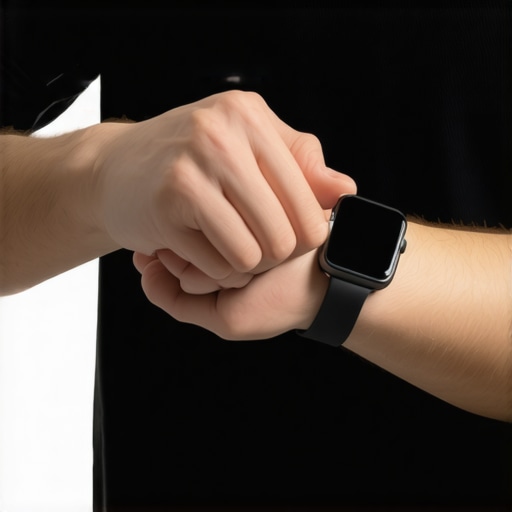 Person tightening smartwatch strap to fit snugly on wrist