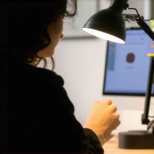 Person adjusting desk lamp for optimal lighting in a home office