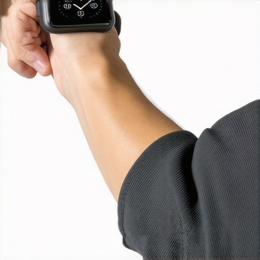 Proper Wearable Sensor Placement Person's wrist with smartwatch showing correct sensor positioning for accurate health tracking.