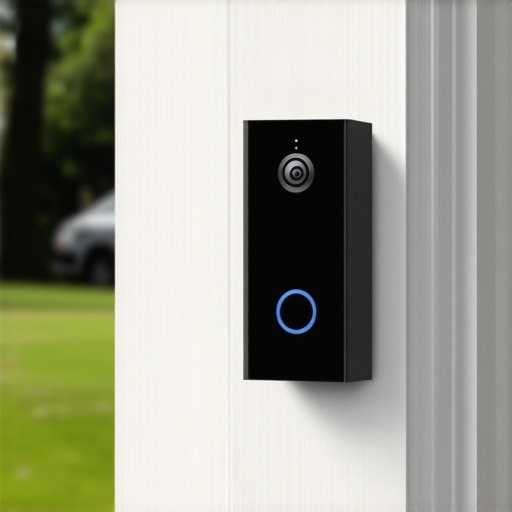 Smart doorbell with weatherproof enclosure mounted at an angle to prevent moisture buildup