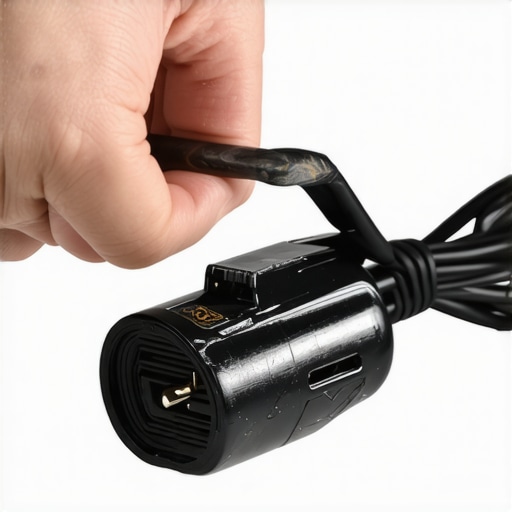 Someone wrapping electrical tape around a damaged laptop charger cable to fix the fraying