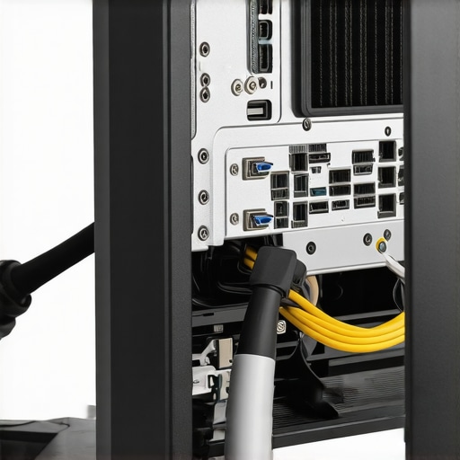Technician checking and reconnecting monitor cables to prevent signal drops