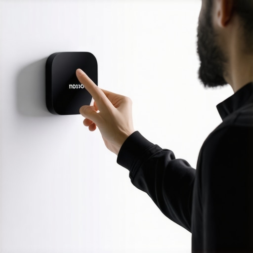 Smart Home Compatibility Person configuring smart home devices on a wall panel, emphasizing compatibility and setup