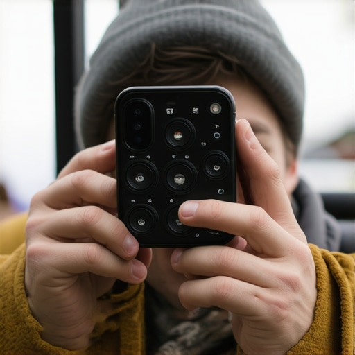 Close-up of a smartphone with multiple camera lenses, showing zoom capabilities