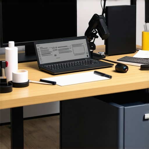 Tools and techniques for tech maintenance A clean workstation with screwdriver, compressed air, cleaning cloth, and a laptop for maintenance