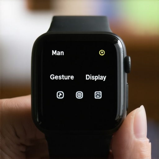 A user navigating the settings menu on a smartwatch to fix wake-up gesture issues.