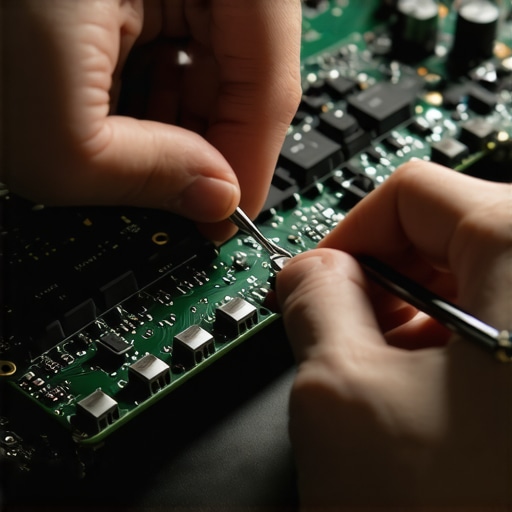 Adjusting mechanical keyboard plate tension A close up of a person adjusting the mounting screws on a mechanical keyboard plate to improve key feel.