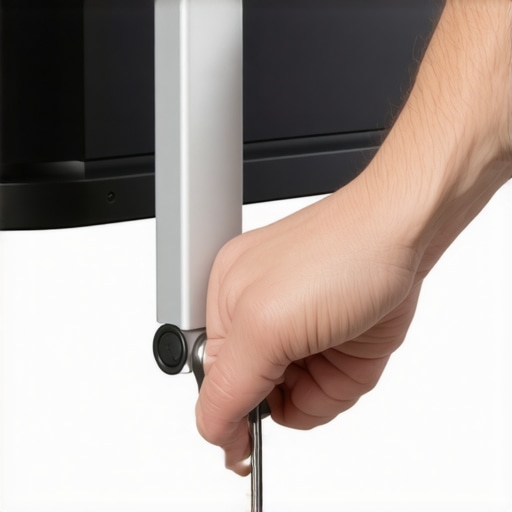 Hand using an Allen key to tighten a monitor arm for better stability.