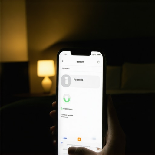 Smartphone screen showing smart light bulb power-on behavior settings in a dark room