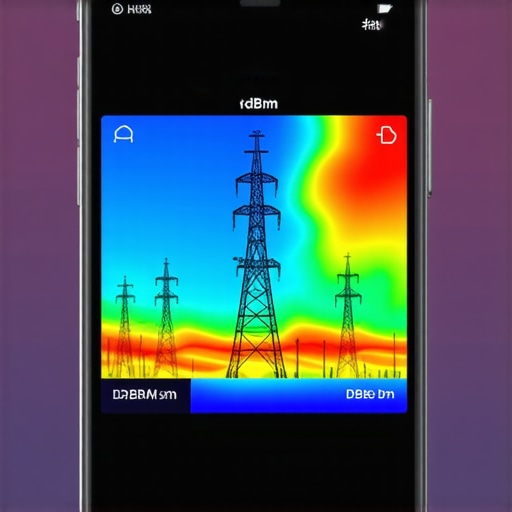 Advanced Signal Mapping App Interface A mobile app showing real-time dBm signal strength readings and tower locations