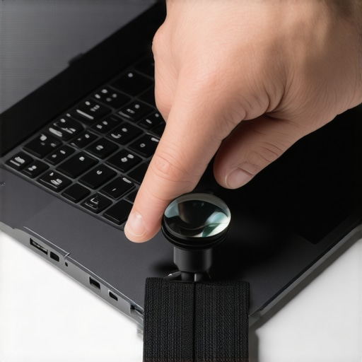 Technician inspecting a laptop trackpad for grounding and hardware issues.