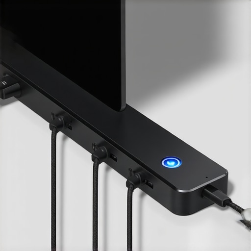 Advanced USB-C Hub Connectivity Close-up of a premium aluminum USB-C hub with multiple professional cables connected.