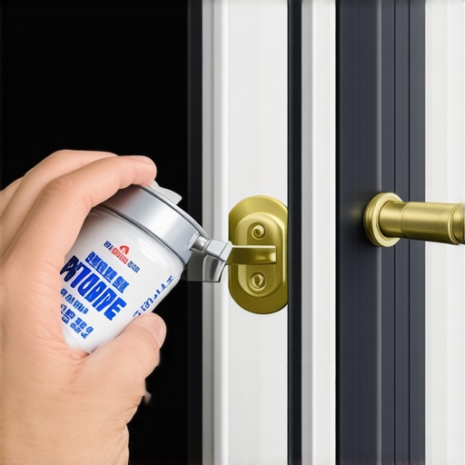 Applying dry lubricant to smart lock A person using PTFE spray on a smart lock to prevent grinding noises.