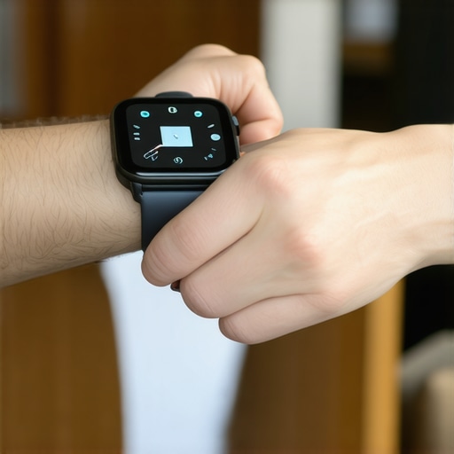 A person using a smartphone app to configure the wrist orientation and sensitivity settings for their fitness tracker.
