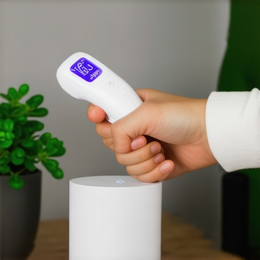 Checking Smart Hub Temperature for Maintenance A person measuring the thermal output of a smart home hub with an infrared thermometer.