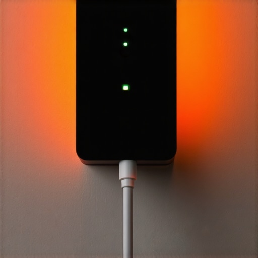 A smart plug in a wall outlet being monitored for overheating.