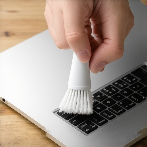 Cleaning Laptop Ports for Longevity Close up of person cleaning laptop vents and ports with specialized tools