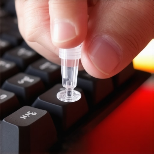 A person applying isopropyl alcohol to a mechanical keyboard switch to fix key chatter.