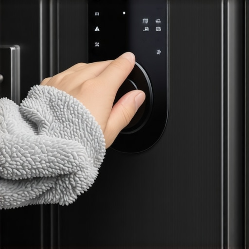 Cleaning a smart lock fingerprint sensor Hands cleaning a biometric smart lock sensor with a microfiber cloth