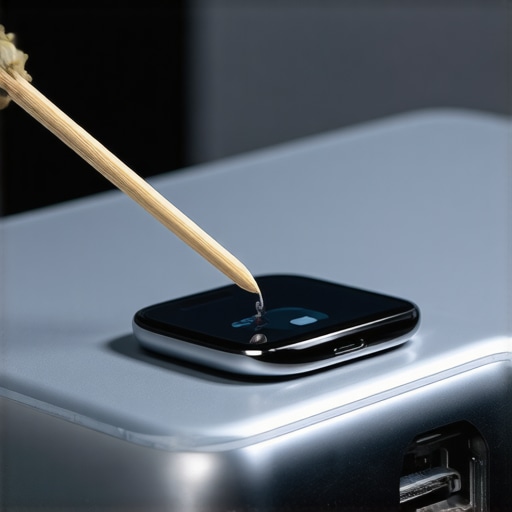 Close up of cleaning dust from a mobile phone charging port with a toothpick