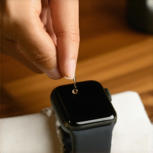Cleaning smartwatch sensors for better performance A person cleaning the heart rate sensor on the back of a smartwatch to fix vibration issues.