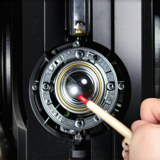 Cleaning the internal bearings of a trackball mouse A person using a Q-tip to clean dust and grime from the small bearings inside a trackball mouse socket.