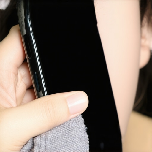Cleaning the smartphone proximity sensor A person using a cloth to clean the sensors at the top of a smartphone screen.