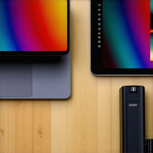 A laptop and tablet side by side showing color profile differences during a dual monitor setup.
