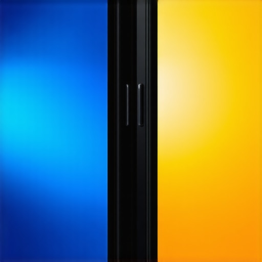 A smartphone screen split to show the difference between standard blue light and an amber-tinted blue light filter in a dark environment.