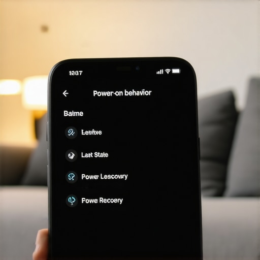 Configuring Smart Bulb Power Recovery Settings Smartphone screen showing how to change the power-on behavior of a smart bulb to prevent unwanted resets.