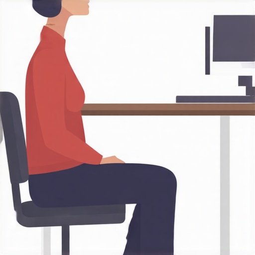 Illustration showing proper desk and monitor height for a tall person at a home office.