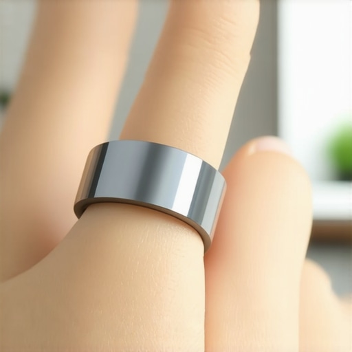 Close-up of a smart ring positioned correctly on a finger for accurate heart rate monitoring.