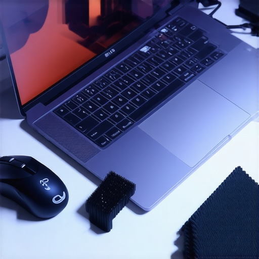 A collection of tech maintenance gear including a GaN charger and specialized cleaning brushes on a professional desk.