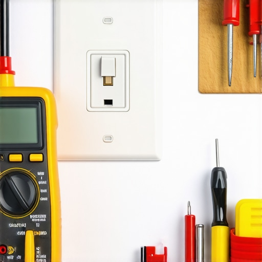 A digital multimeter testing a smart light switch circuit