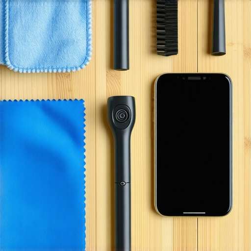 Essential Tech Maintenance Tools A kit for cleaning smartphone sensors and tech gear including a brush and microfiber cloth.