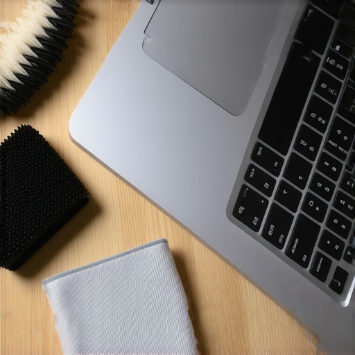 Essential Tech Maintenance Tools for Longevity A professional cleaning kit for laptops and smartphones on a desk.