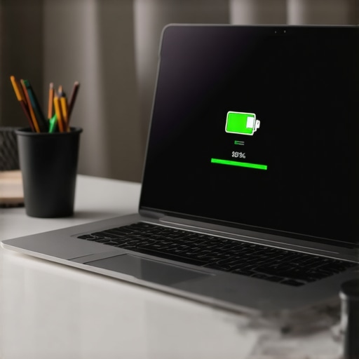 A laptop screen showing battery health optimization software with an 80 percent charge threshold.