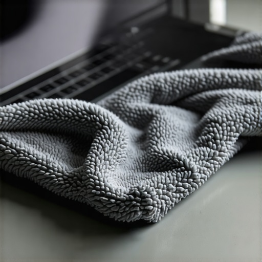 Expert Microfiber Screen Cleaning Technique A person using a high-density microfiber cloth to clean a laptop display without causing scratches.