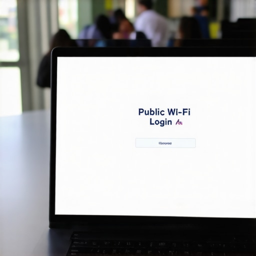 Forcing a Public Wi-Fi Login Page A laptop screen showing a captive portal login page at an airport terminal.