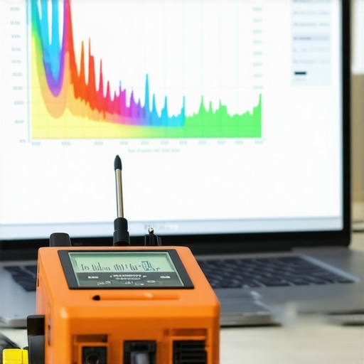 Hardware Colorimeter Calibrating a Laptop Screen A professional tool being used to calibrate the color accuracy of a high-end laptop display in a home office.